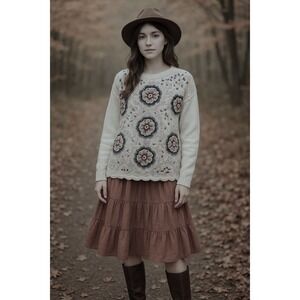 Jennifer Reed HandKnitted Sweater M Floral Vintage Tapestry Boho Cottagecore